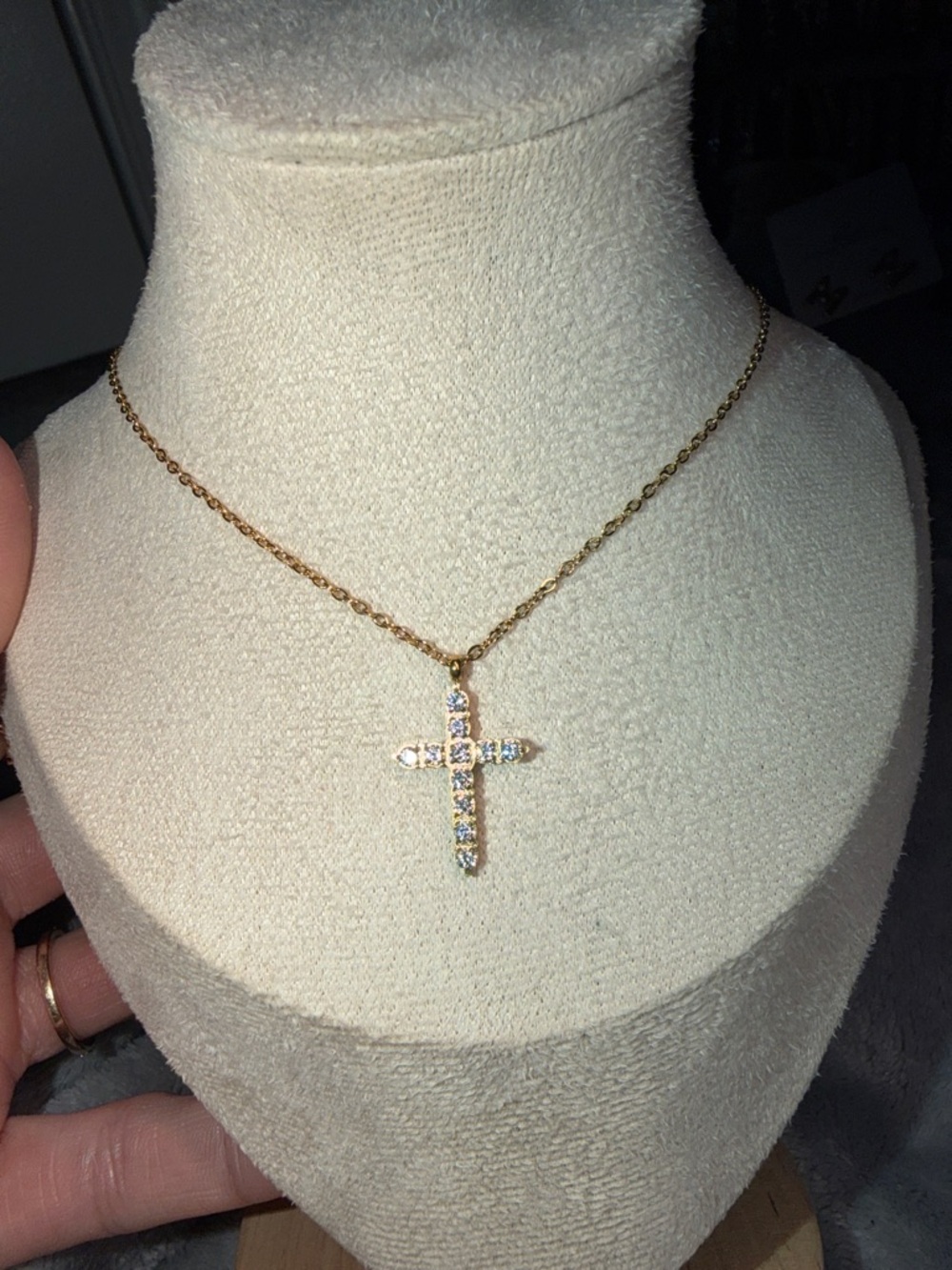 Gold Cross Pendant Necklace with Clear Stones for Tonya 💓